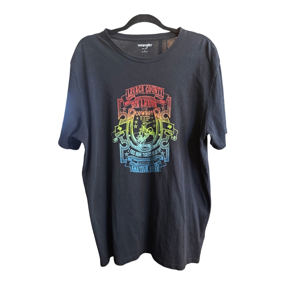 Wrangler Men's L Cowboy Rodeo Graphic Tee Black Western Texas Cowboy Core